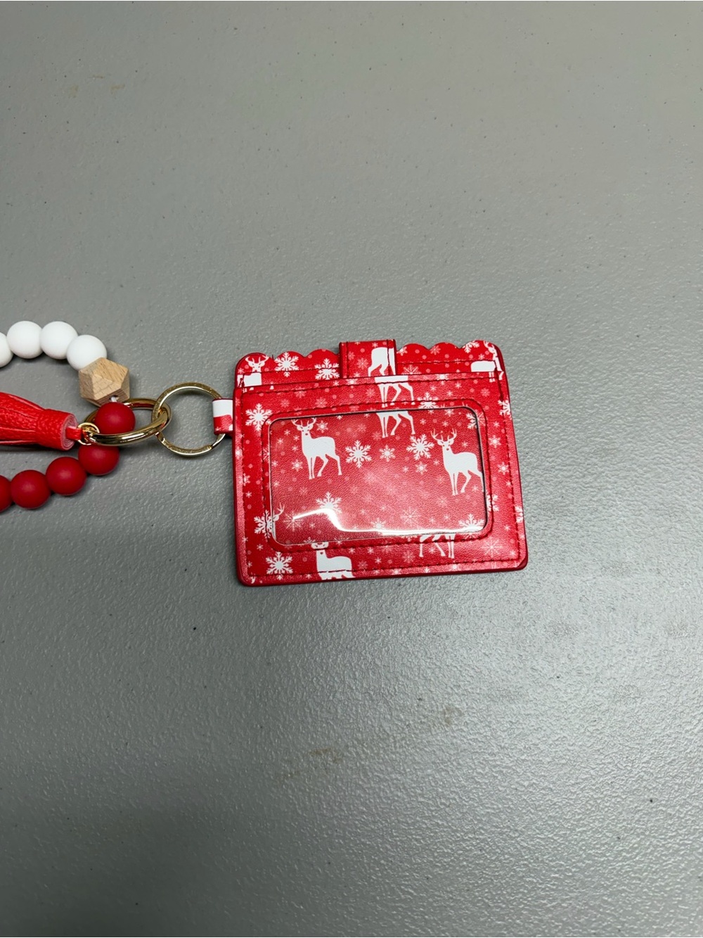 Red Holiday Reindeer Card Holder Keychain
